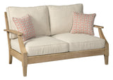 Signature Design by Ashley Clare View Coastal Outdoor Patio Eucalyptus Loveseat with Cushions, Beige Signature Design by Ashley