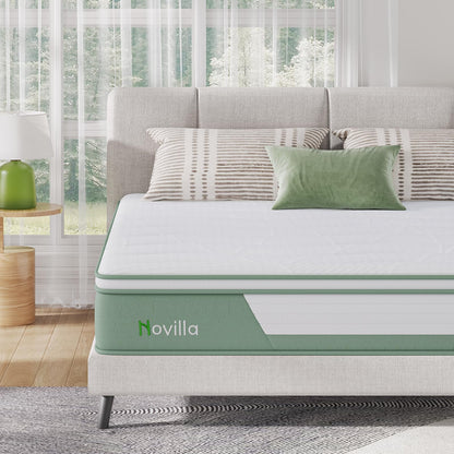 Novilla Mattress Twin, 12 Inch 5-Zone Hybrid Mattress with Gel Memory Foam for Pressure Relief & Cool Night, Midume Firm Twin Mattress in A Box