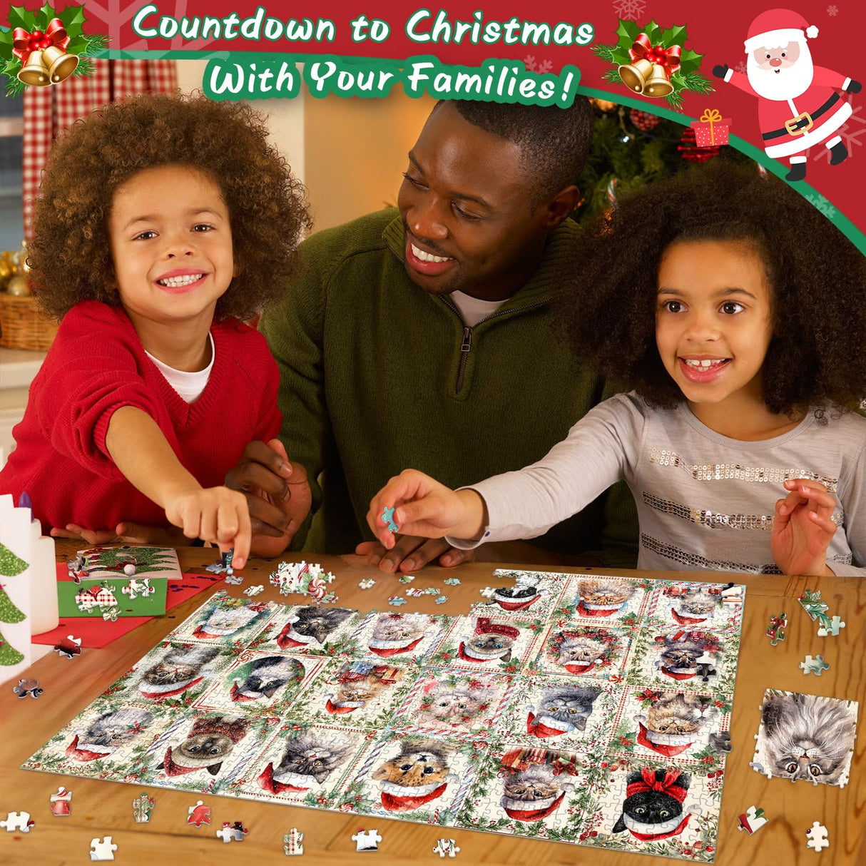 Christmas Cat Puzzles for Adults 1000 Pieces, Funny Animal Jigsaw Puzzle, Impossible Cute Kitty Puzzle as Home Wall Art Decor PPuzzling