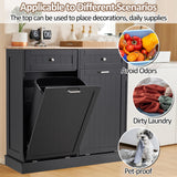AHB Double Tilt Out Trash Cabinet Kitchen Trash Bin Cabinet 2x13 Gallons Free Standing Recycling Trash Can Cabinet with Hideaway Drawers Pet Proof Trash Can Holder for Kitchen Living Room, Black AHB