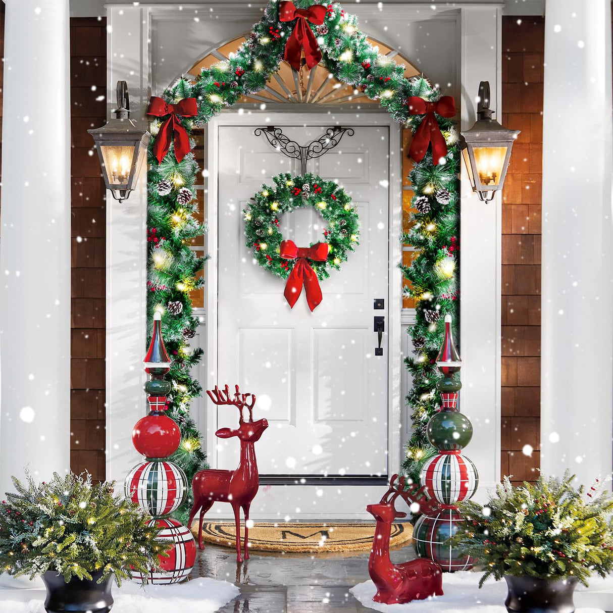 BlessedSeason Christmas Garland with Lights, 9FT Artificial Lighted Garland Indoor for Stairs, Fireplace, 50 Lights Green Garland, Pine Cones & Red Berries & Pine Needle BlessedSeason