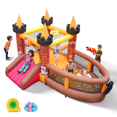 Inflatable Bounce House for Kid 3-8: Jump Bouncy House Castle with Slide - Blow Up Bouncer with 480W Blower for Toddler Outdoor Indoor Play TOAOB