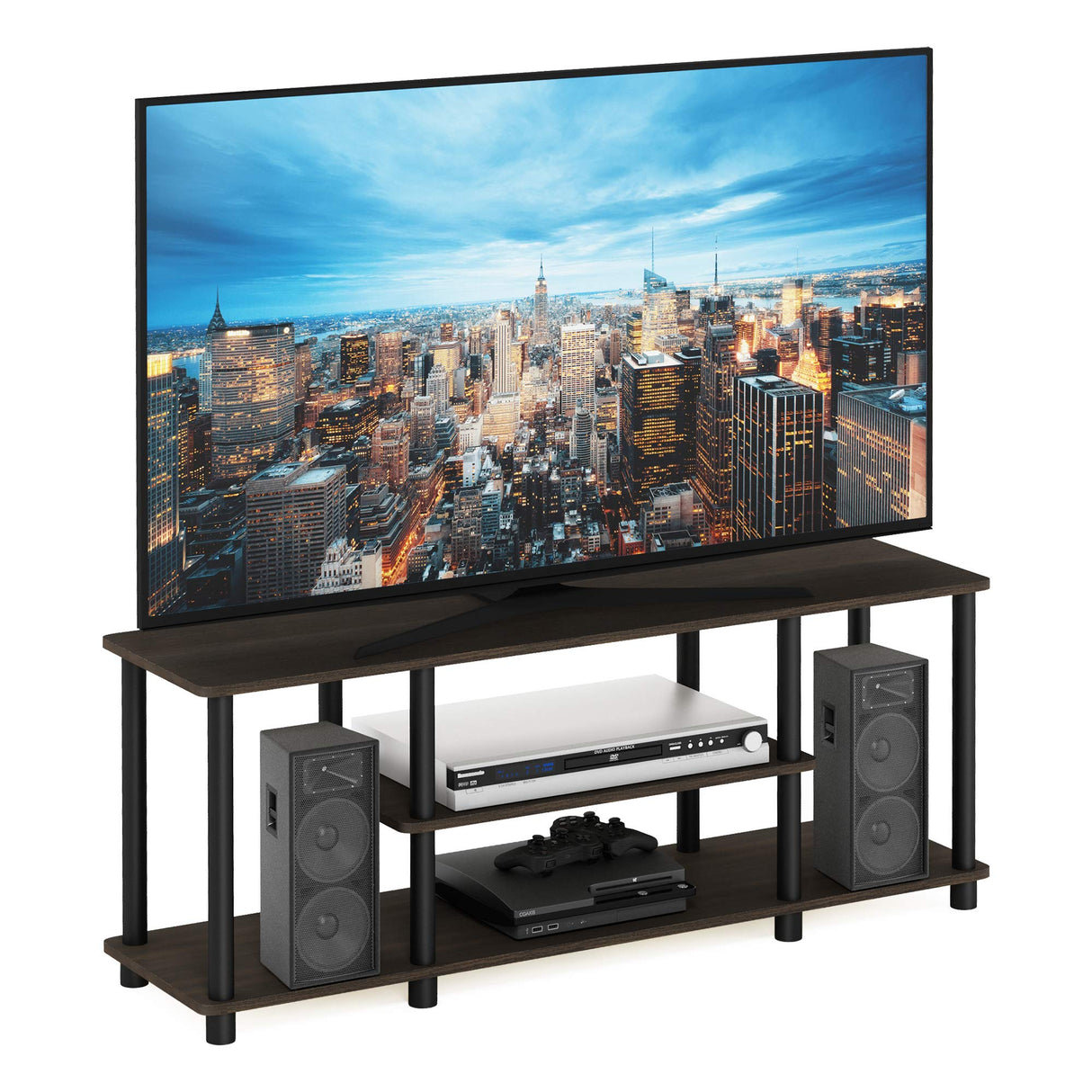 Furinno Turn-N-Tube No Tools 3D 3-Tier Entertainment TV Stand up to 50 inch TV, Round Tubes, Dark Brown / Black Furinno