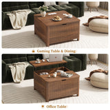 LYNCOHOME 31.5" Fluted Lift Top Coffee Table with Storage, Square Coffee Tables for Living Room, Coffee Table with Large Hidden Storage Compartment and Adjustable Shelves，Walnut LYNCOHOME