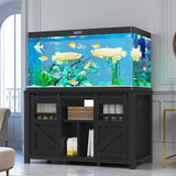 DWVO 120 Gallon Aquarium Stand with Power Outlets, Heavy Duty Metal Fish Tank Stand & Cabinet, Reptile Terrarium Table with 1100LBS Capacity for Aquarium Accessories Storage, Black DWVO