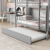 DNChuan Twin Over Twin Bunk Bed with Trundle,Triple Bunk Bed Convertible Into 3 Platform Beds,3-in-1 Beds with Headboard and Footboard,Wooden Frame for Kids Adults-Gray DNChuan