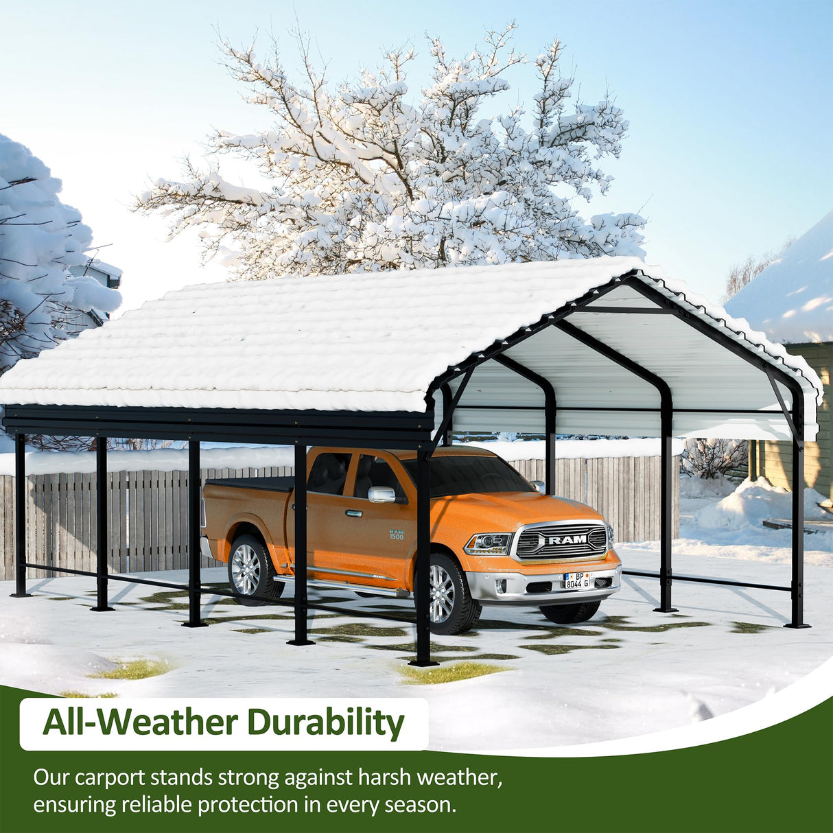 JAMFLY 12X20 FT Metal Carport, Heavy Duty Carport Canopy with Galvanized Steel Roof and Frame, Metal Car Garage Upgraded Extra Large Garage for Pickup, Boat, Car and Tractors (12 * 20 FT) JAMFLY