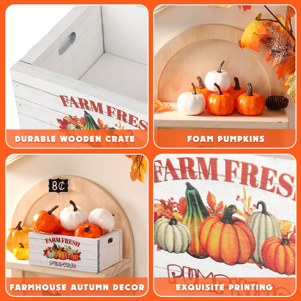 Thyle 16 Pcs Thanksgiving Tiered Tray Decor Fall Mini Wood Crate Thanksgiving Pumpkin Decor Fall Pumpkin Table Centerpiece Maple Leaves Label Farmhouse Wooden Storage Boxes Thyle