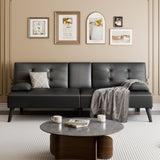 Meilocar Convertible Futon Sofa Bed Couch, Modern Folding Futon Set, Adjustable Recliner Sofa Bed for Living Room, 2 Cup Holders, Removable Armrest, 3 Angles (PU Leather, Black) Meilocar