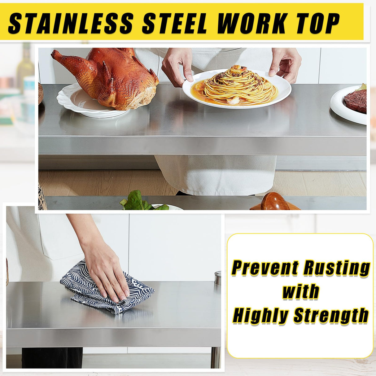 Yaocom 12" x 48" Stainless Steel Double Deck Overshelf for Prep Table Heavy Duty Commercial 2 Tier Shelf for Work Table in Restaurant Bar Kitchen Garage Home Hotel Yaocom