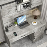 Farmhouse 47" Executive Desk, Computer Desk with Drawers and Storage Cabinet, Workstation Computer Desk with Hutch for Home Office Vabches