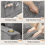 Homall Oversized Chaise Lounge Chair, Cloud Couch with Fluffy Upholstered, Deep Seat Sleeper Sofa Bed with Two Cup Holders, Comfy Boneless Couch No Assembly Required for Living Room, Apartment (Grey) Homall