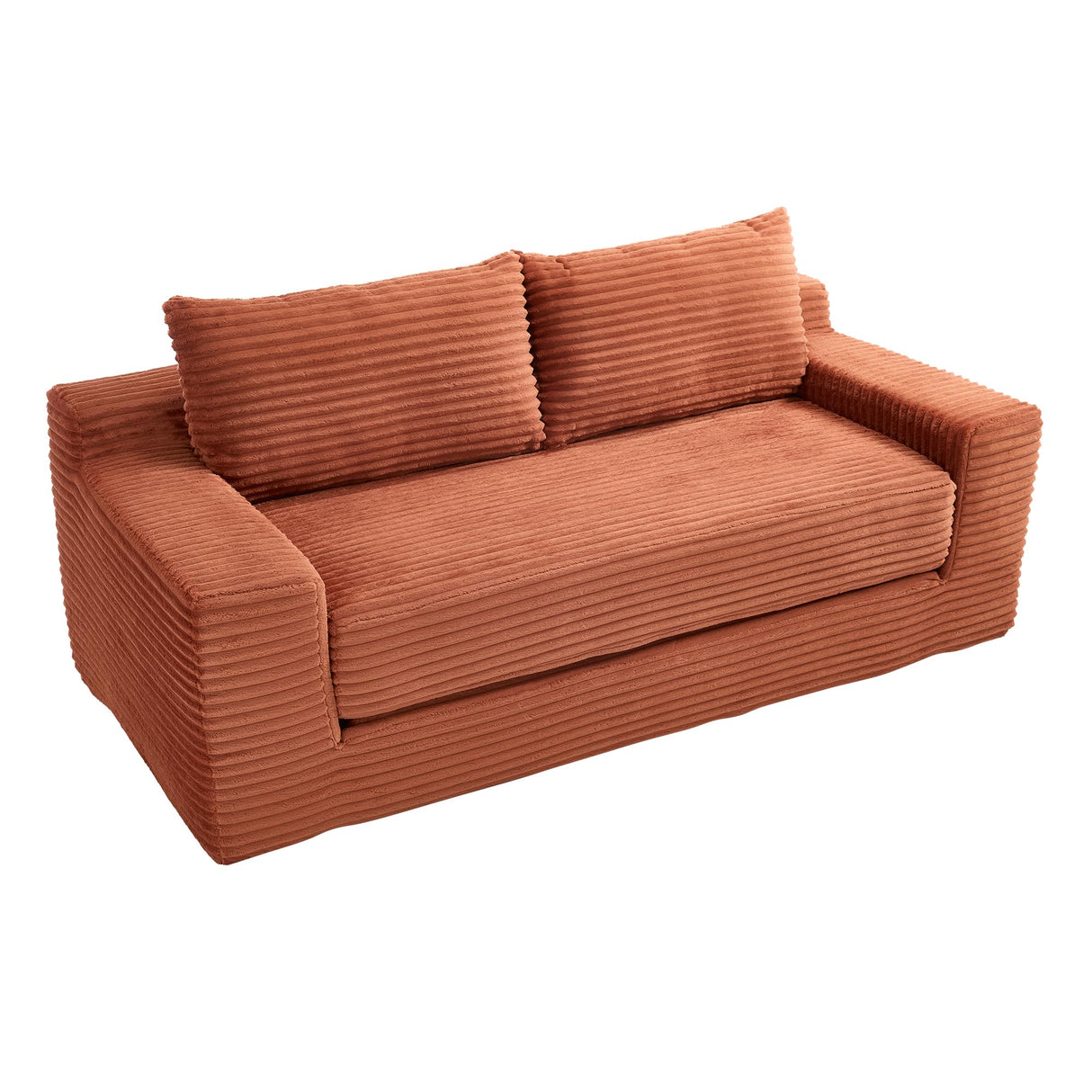 KIVENJAJA 70.87" Boneless Loveseat Sofa, Modern 2-in-1 Convertible Sleeper Sofa, Comfy Cloud Loveseat Couch, Corduroy Small Boneless Couches for Living Room Small Space, Bedroom, Orange KIVENJAJA