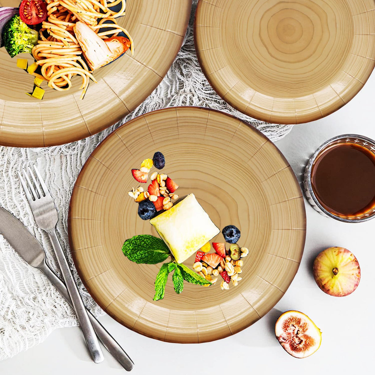 175Pcs Wood Grain Party Supplies Rustic Wood Slice Party Set 9"& 7"Wood Plates Napkins Cup Knives Forks Spoons for Camp Fire Camping Woodland Animal Lumberjack Baby Shower Birthday Party Decor Serve25 HSPAIDYP