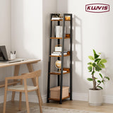 KLUVIS Narrow Ladder Shelf for Small Spaces - 5 Tier Thin Bookshelf Skinny Book Shelves Slim Bookshelves 60 inch Tall, Farmhouse Brown (02BN) KLUVIS
