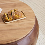 YDcosyfy PU Leather Round Storage Ottoman with Wooden Lid, 25 Inch Tufted Circle Ottoman Footrest Stool Bench Coffee Table for Living Room,Brown YDcosyfy