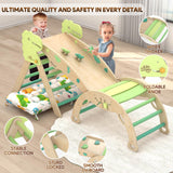 KidsBuddy Pikler Triangle Set with Cushion 9 in 1 Climbing Toys for Toddlers 1-3 Indoor Baby Climbing Gym Toddler Montessori Toys Wooden Climbing Toys with Maze Toys, Shape Sorting Toys, Dinosaur Car KidsBuddy