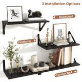 Axeman Floating Shelves for Wall, 8 Inch Deep Black Floating Shelves Set of 2, 16W x 8D Wall Mounted Black Shelves for Bookshelf Living Room Bedroom Home Office Bathroom - Black Axeman