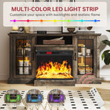 oneinmil 59'' Fireplace TV Stand, 3 Sided Glass Media Entertainment Center Console Table for TVs up to 65'' with Glass Door Adjustable Flame LED Color for Living Room, Set of TV Table, Grey oneinmil