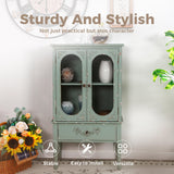 MAISON ARTS 42" Tall Accent Cabinet with 2 Glass Doors & 1 Drawer, Modern Farmhouse Kitchen Buffet Cabinets with Storage Living Room Entryway Cabinet Solid Wood Legs, Mint Green MAISON ARTS