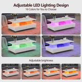 Tltaroni LED Coffee Table, Modern High Glossy Coffee Table with 4 Drawers and Open Display Shelf Wood Rectangle Center Tables with Storage for Living Room, White Tltaroni