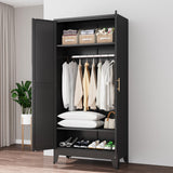71" H Metal Armoire Wardrobe Closet, Adjustable Shelve, Clothes Drying Pole, Steel Wardrobe Cabinet for Bedroom (Black) Ckzbx