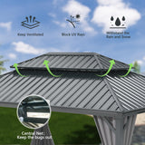 Domi 10x12FT Outdoor Gazebo, Hardtop Gazebo with Galvanized Steel Double Roof, Metal Gazebos with Drainage System Patio Pergola for Patio Deck Backyard,Curtain and Netting,Gray domi outdoor living