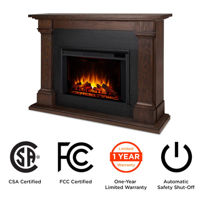 Real Flame Callaway 63" Grand Electric Fireplace with Mantel in Chestnut Oak, Free-Standing Oversized Indoor Electric Fireplace with Mantel, Adjustable Thermostat, Automatic Safety Shut-Off.