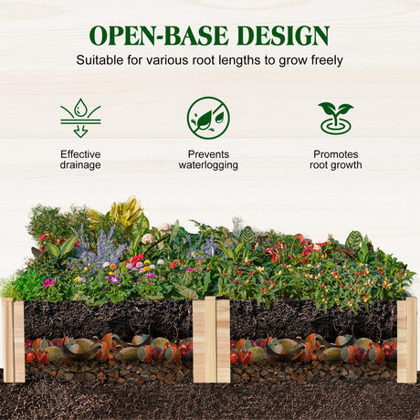 SPECRAFT 8x4 Ft Wood Raised Garden Bed, Durable 15 Inch Depth Planter Box for Vegetables, Herbs, and Flowers, Ideal for Outdoor Gardening with Open Base SPECRAFT
