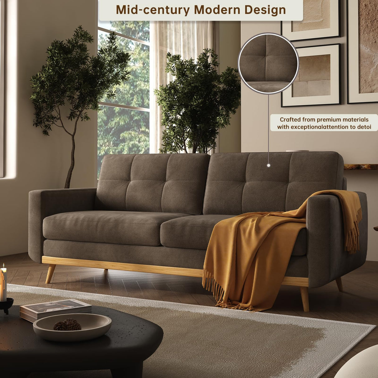 67.7” Loveseat Sofa, Mid Century Modern Decor Love Seat Couches for Living Room, Button Tufted Upholstered Small Couch for Bedroom, Solid and Easy to Install Love Seats Furniture (Brown, 67.7inch) Generic