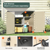 IWDOO 30 Cu.Ft Outdoor Storage Shed, Multi-Purpose Weather-Resistant Utility Shed for Garbage Cans, Lawn Mower, Garden Tools, Waterproof Resin Horizontal Cabinet with Pad-Lockable Doors (Khaki) IWDOO