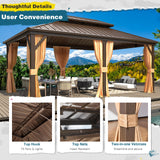 MELLCOM 12'x18' Hardtop Gazebo, Galvanized Steel Metal Double Roof Aluminum Gazebo with Curtain and Netting, Brown Permanent Pavilion Gazebo for Patio, Lawn & Garden MELLCOM