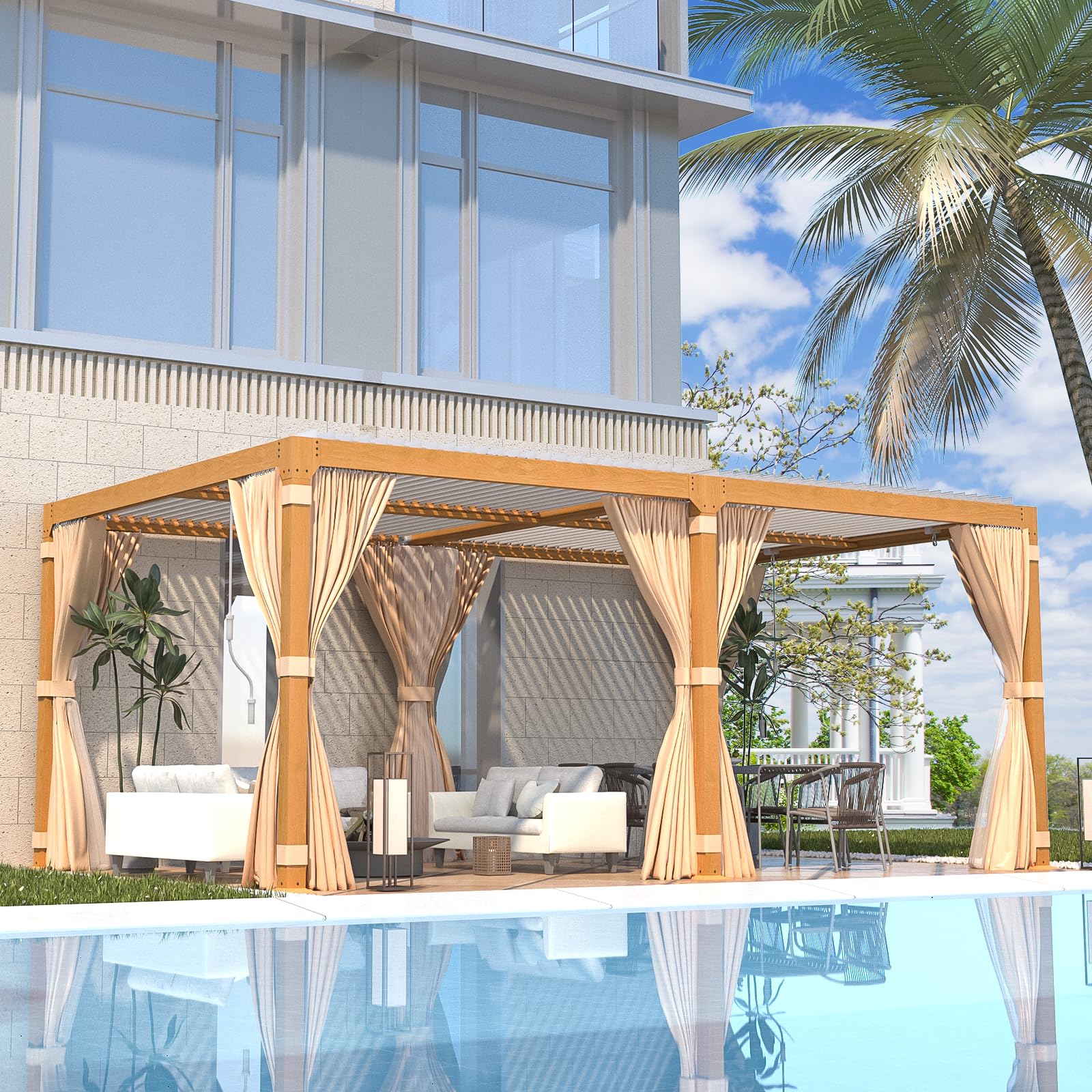 EROMMY Louvered Pergola 12' x 20' Outdoor Hard Top Gazebo