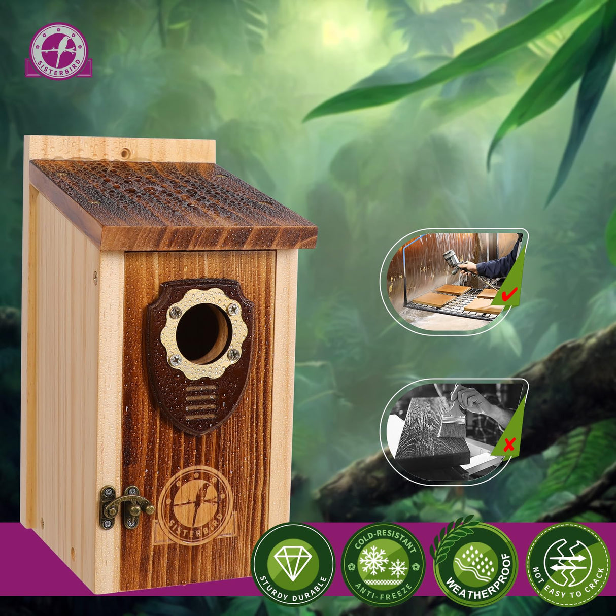 SISTERBIRD Bird Houses for Outside, Premium Wooden Bluebird Houses for Outside, Assembly Birdhouses for Outdoors, Weatherproof Bird House, Bluebird Finch Swallow Wren Chickadee SISTERBIRD