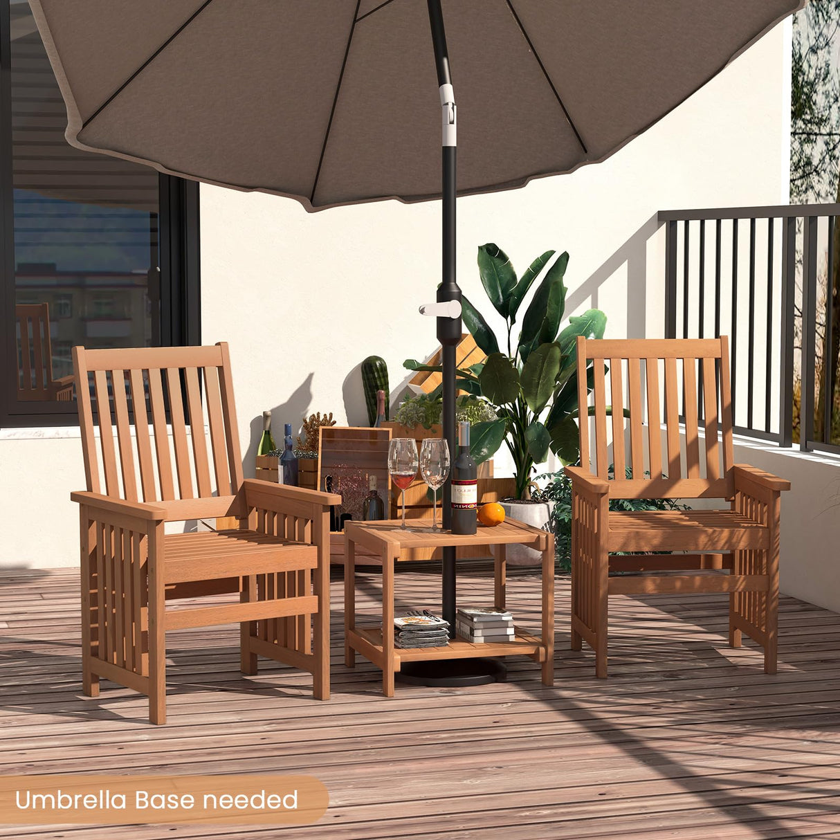 Tangkula 3 Pieces Patio Furniture Set with 1.5” Umbrella Hole, Wood Table and Chairs Set for 2, for Porch, Backyard, Poolside, Lawn, Deck Tangkula