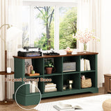Athyrios 8 Cube Storage Organizer - 62" Long Farmhouse Wood Low Bookshelf, Horizontal Open Shelf Bookcase Cubby Storage Console Cabinet for Living Room, Entryway, Office, Green Athyrios