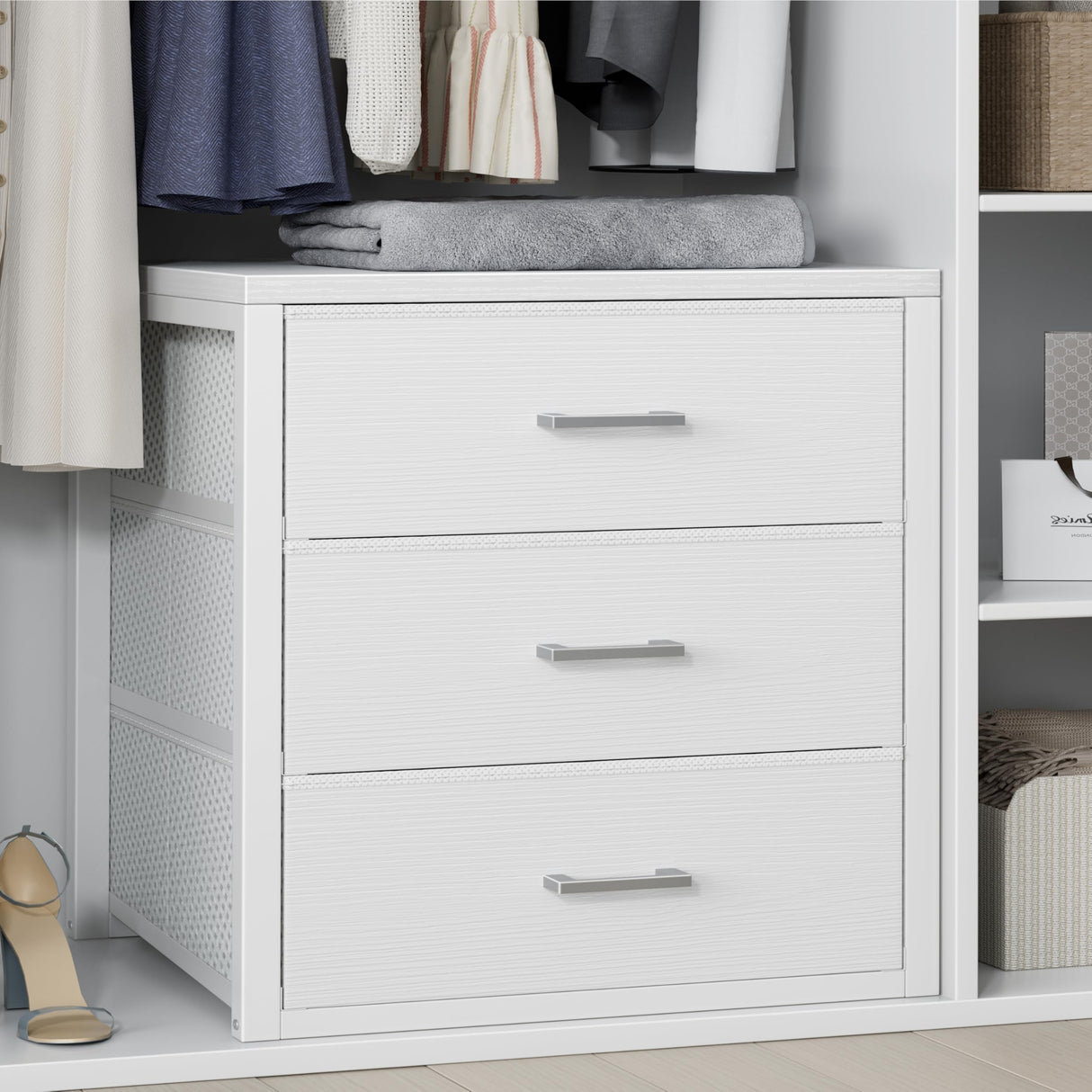BOLUO Closet Drawers White 3 Drawer Dresser for Closet Organizers and Storage Bedroom Dorm Modern BOLUO