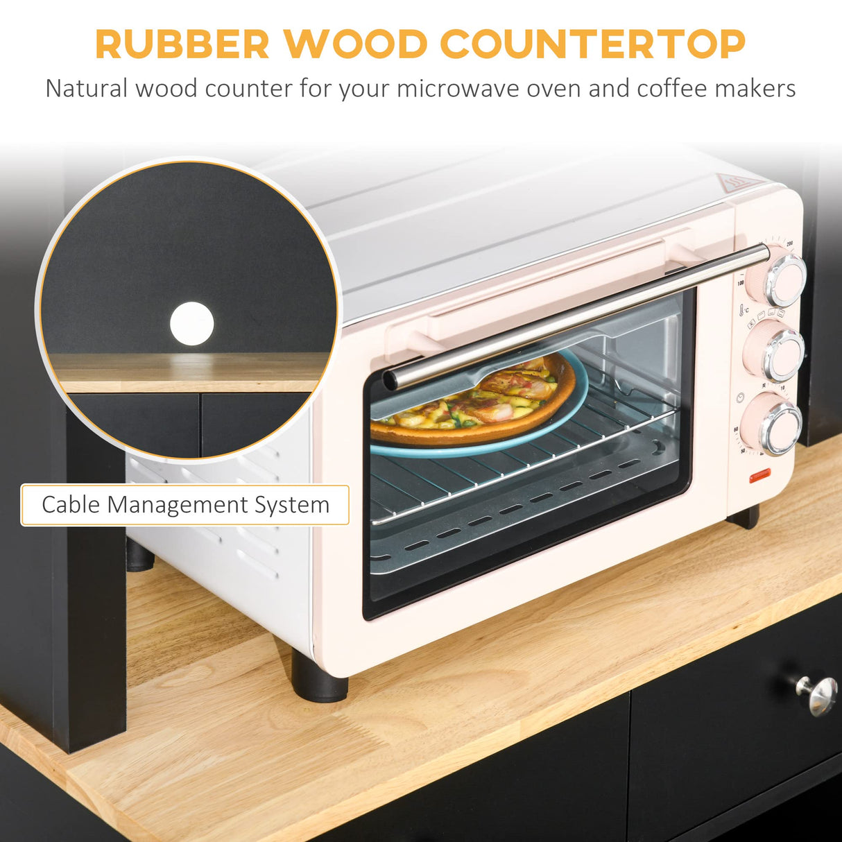 HOMCOM Freestanding 67" Kitchen Buffet with Hutch, Pantry Cabinet with Microwave Stand, Adjustable Shelf, 2 Drawers, Cupboard, Black HOMCOM