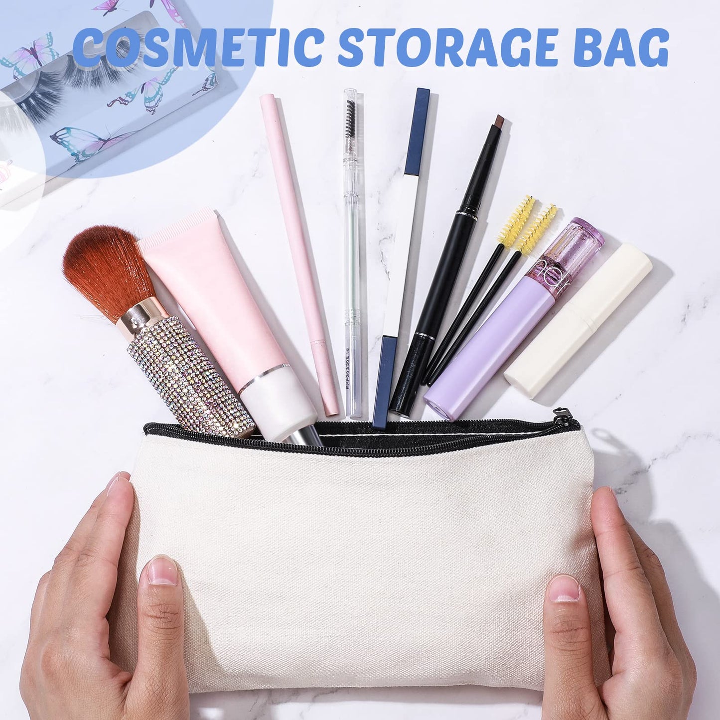 99 Pack Blank Canvas Bag Bulk DIY Craft Canvas Zipper Pouch Sublimation Blanks Canvas Makeup Bag Canvas Pouch Pencil Bag Cosmetic Travel Toiletry Storage Zipper Bag 8.3 x 5 Inch(Gray, Black, White)