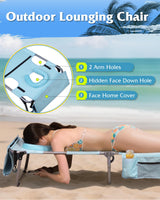 WLIVE Outdoor Tanning Chair, 5-Position Folding Beach Chair with Face Hole, Portable Patio Lounge Chair for Beach, Pool,Camping, Light Blue WLIVE