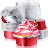 Aluminum Foil Cake Pan Heart Shaped Cupcake Cup with Lids 100 ml/ 3.4 Ounces Disposable Mini Cupcake Cup Flan Baking Cups for Valentine Mother's Day Wedding Xmas Birthday (Red,40 Sets) Patelai