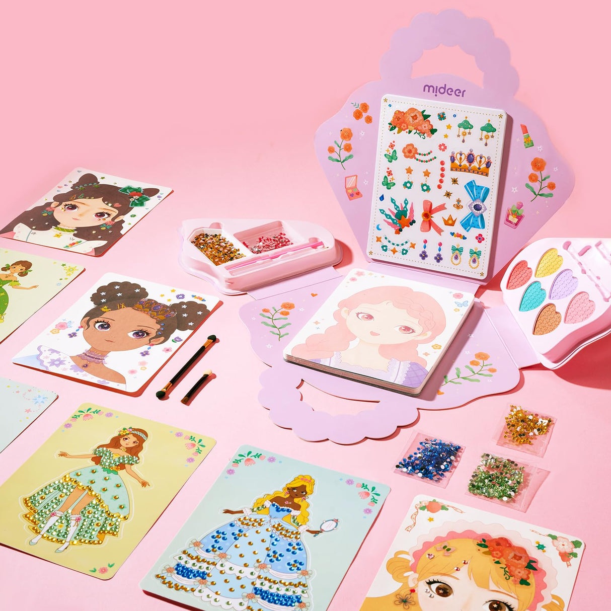 Mideer 4 in 1 Art Craft Kits for Kids, Princess Dress Up Game Set with Diamond Painting & Scratch Paper Art, Paper Fantasy Makeup Activity Art Craft Kits for Girls Age 3 4 5 6 7 8 MiDeer