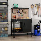 HOMCOM Multipurpose Workbench, Workshop Tool Table with Slide Drawer. Peg Board, Storage Cabinet with Keys HOMCOM