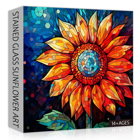 Stained Glass Sunflower Puzzles for Adults 1000 Pieces, Art Flower Puzzles, Impossible Hard Challenging Puzzles for Adults, Colorful Stained Glass Jigsaw Puzzle Floral Painting as Sunflower Decor PICKFORU