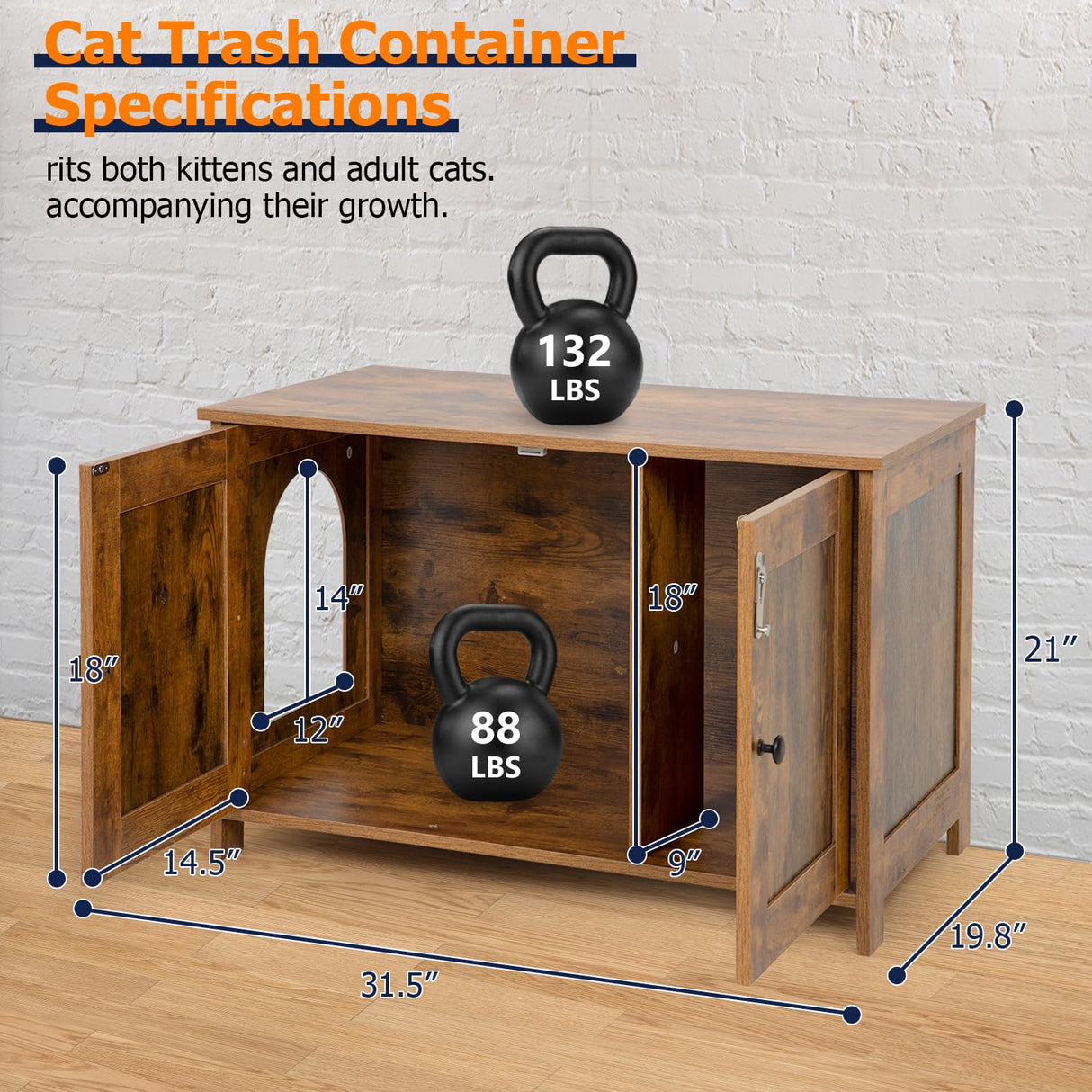 BestPet Cat Litter Box Enclosure Furniture Hidden,Wooden Cat Washroom Furniture Storage Cabinet Pet Crate House End Table with Removable Divider,Large Enough,Fit Most Cats and Litter Box BestPet