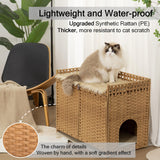 Cat Litter Box Enclosure and Hall Table, Handwoven Rattan Cat Litter Box Hider Furniture with 2 Litter Mats, Three-Sided Fenced Top, Large 30.3”L x 18.2”W x 24.2”H, Ombre Wheat Furriends