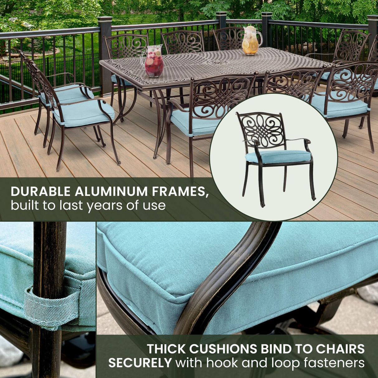 Hanover Traditions 11-Piece Patio Dining Set with 10 Stationary Chairs, Plush Blue Cushions, and Extra Large Dining Table, Patio Dining Set for 10, All-Weather Rust-Resistant Luxury Outdoor Dining Set Hanover