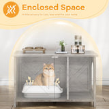 Shintenchi Cat Littler Box Enclosure, Litter Box Furniture Hidden with Removable Divider, Cat House with End Table, Grey Shintenchi