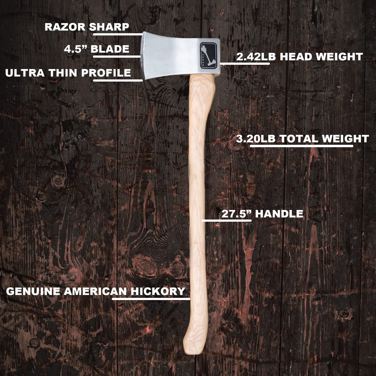The General: World Axe Throwing League Premium Competition Throwing Axe & Multi-Purpose Camping Axe or Wood Splitting Axe with Nylon Sheath & Straight Hickory Wooden Handle WATL