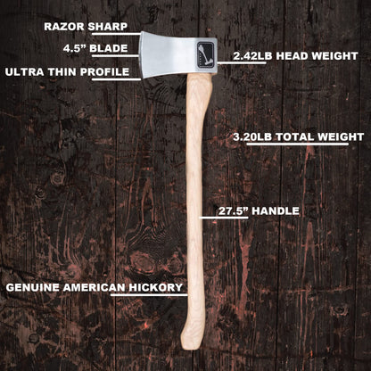 The General: World Axe Throwing League Premium Competition Throwing Axe & Multi-Purpose Camping Axe or Wood Splitting Axe with Nylon Sheath & Straight Hickory Wooden Handle